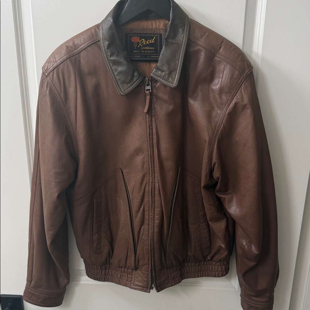 Vintage Reed Sportswear Lined Genuine Leather Bomber Zip Up Jacket